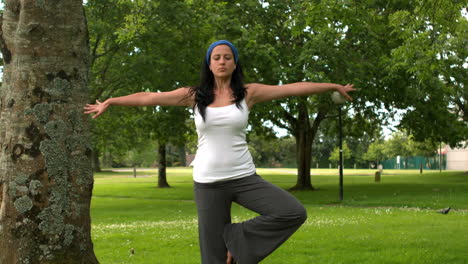 Bonita-Morena-Haciendo-Yoga-En-El-Parque