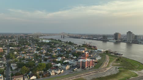 aerial approach towards the mississippi river bridge near algiers point