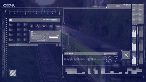 animación del procesamiento de datos en pantallas sobre el tren