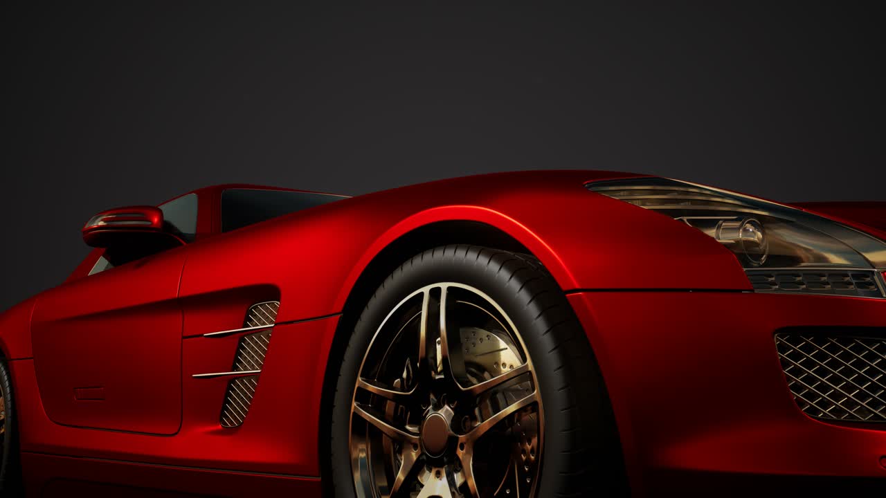 밝은 조명을 가진 어두운 스튜디오에서 럭셔리 스포츠 자동차