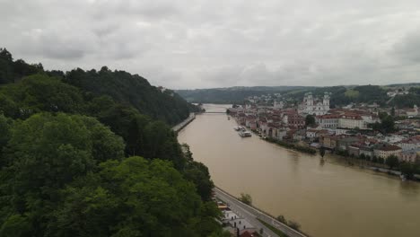 Rain-downpour-caused-river-Danube-high-tide-Passau-City-aerial-view