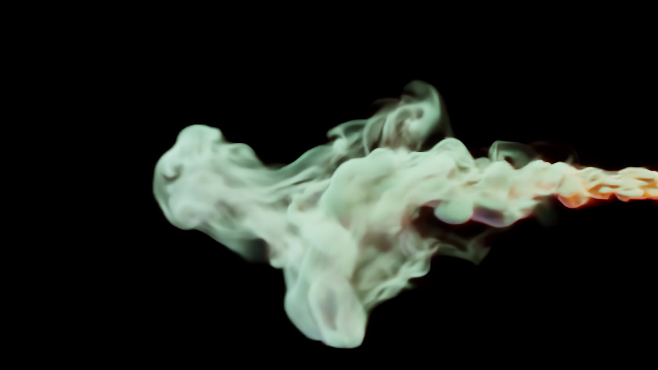 Farverig røgstrøm på en sort studiebaggrund, kan adskilles eller bruges kontinuerligt. Røgsky, blæksky, der hvirvler og flyder under vand. Tyk røg med høj tæthed og turbulens, 3D-gengivelse