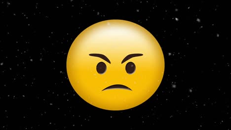 Digital-animation-of-white-particles-falling-over-angry-face-emoji-against-black-background