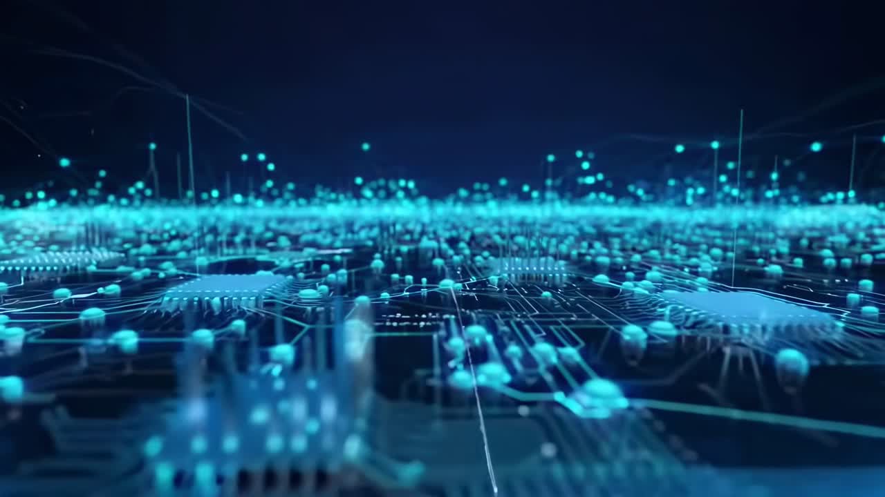 Digital Circuit Board with Glowing Data Connections