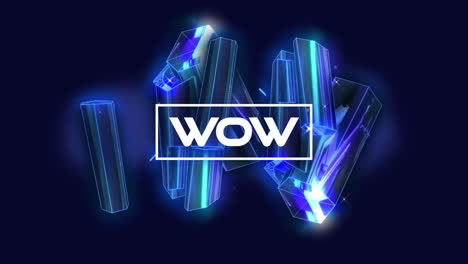 animation of wow text over 3d glowing moving shapes