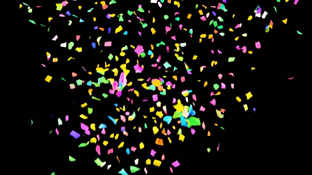 Animation of festive party confetti slowly falling all over a green screen, video shot