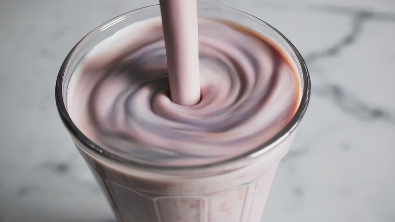 Pouring a delicious milkshake into a glass