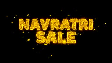 el texto de la venta de navratri hace chispas en el fondo negro.