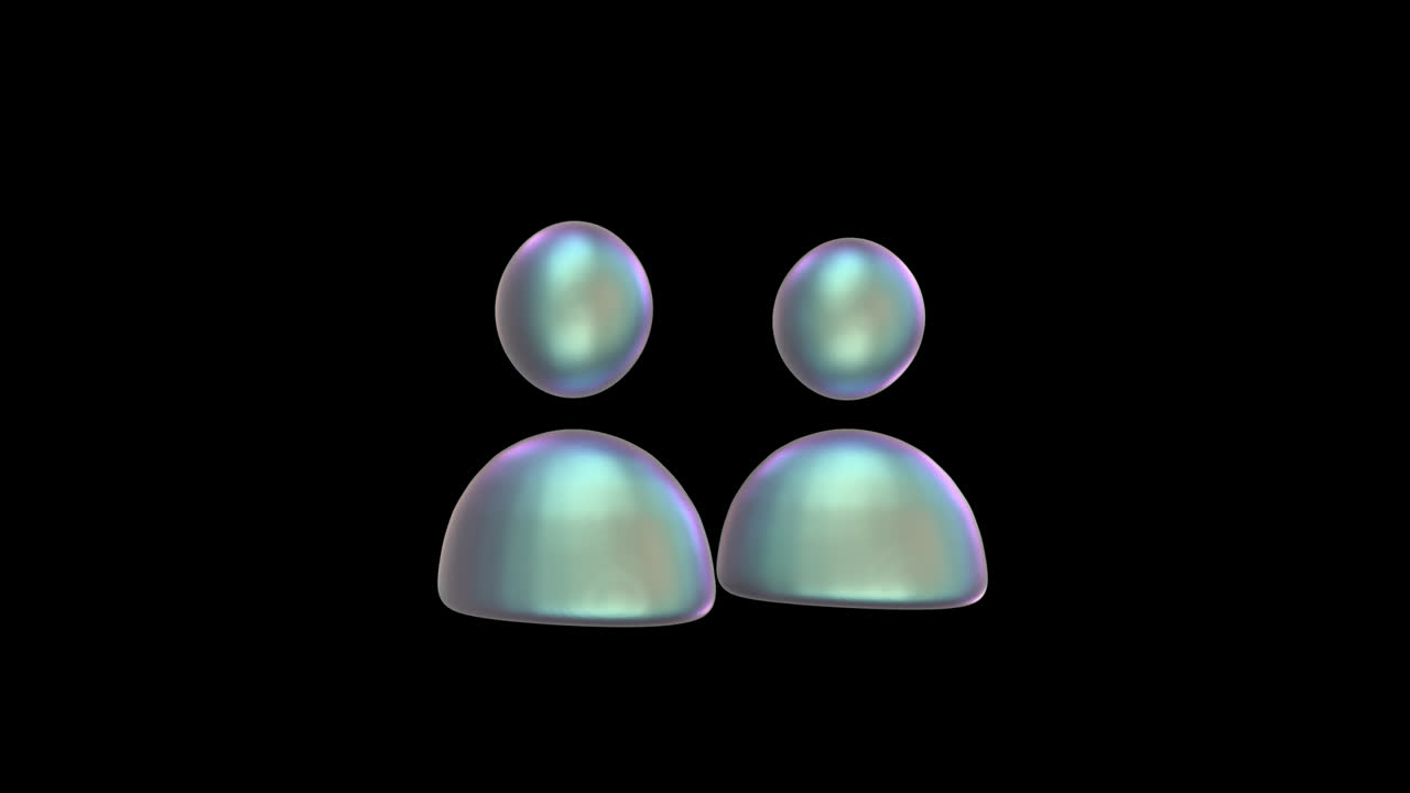 Two Iridescent 3D People Icons Rotating on Black Background