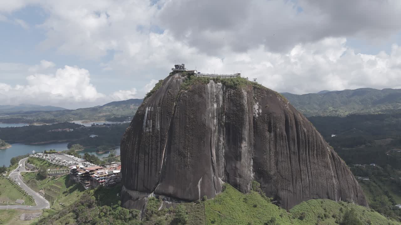 A breathtaking aerial view of El Peñón de Guatapé (La Piedra del Peñol) in Antioquia, Colombia