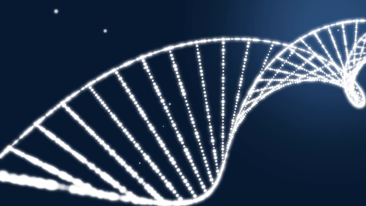 la molécula de adn digital gira sobre un fondo azul.