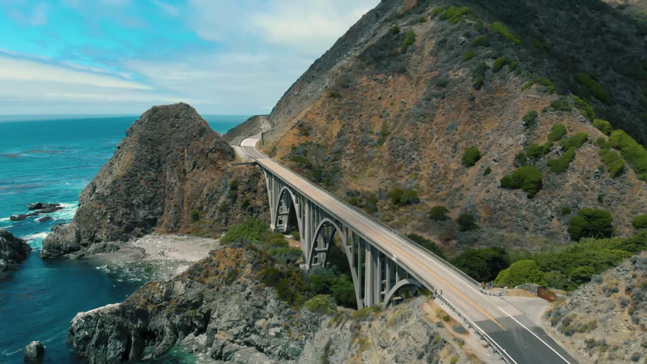 Aerial View of Bixby Bridge on Pacific Coast Highway in Big Sur, California