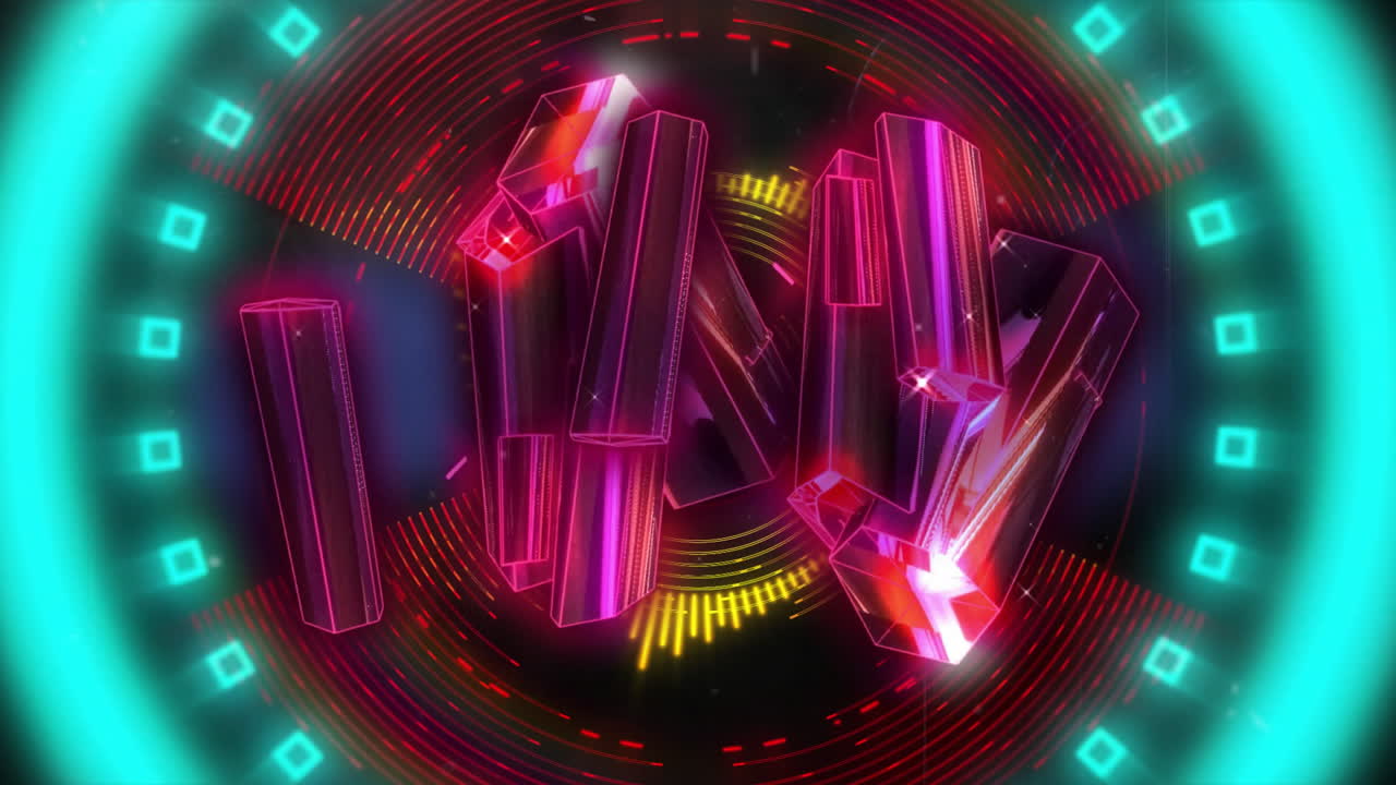 formas geométricas brillantes y luces de neón, animación futurista