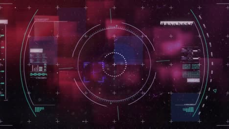 Animation-Des-Scope-Scannens-Und-Der-Datenverarbeitung-über-Quadraten-Auf-Schwarzem-Hintergrund