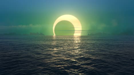 green planet - sunset and solar eclipse over seamlessly looped ocean.