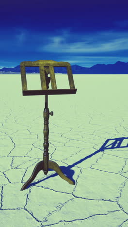 lonely easel standing amidst the vast white expanse of a salt flat