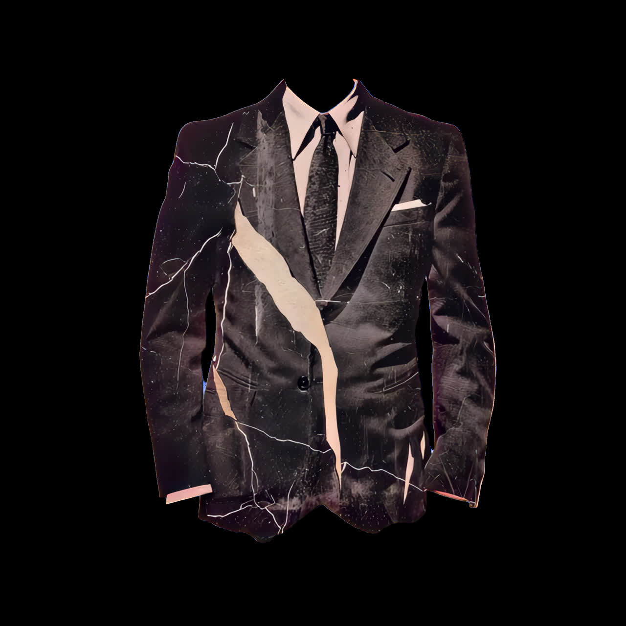 Men's suit ripped paper animation isolated asset, transparent 4K video, alpha channel, ProRes 4444