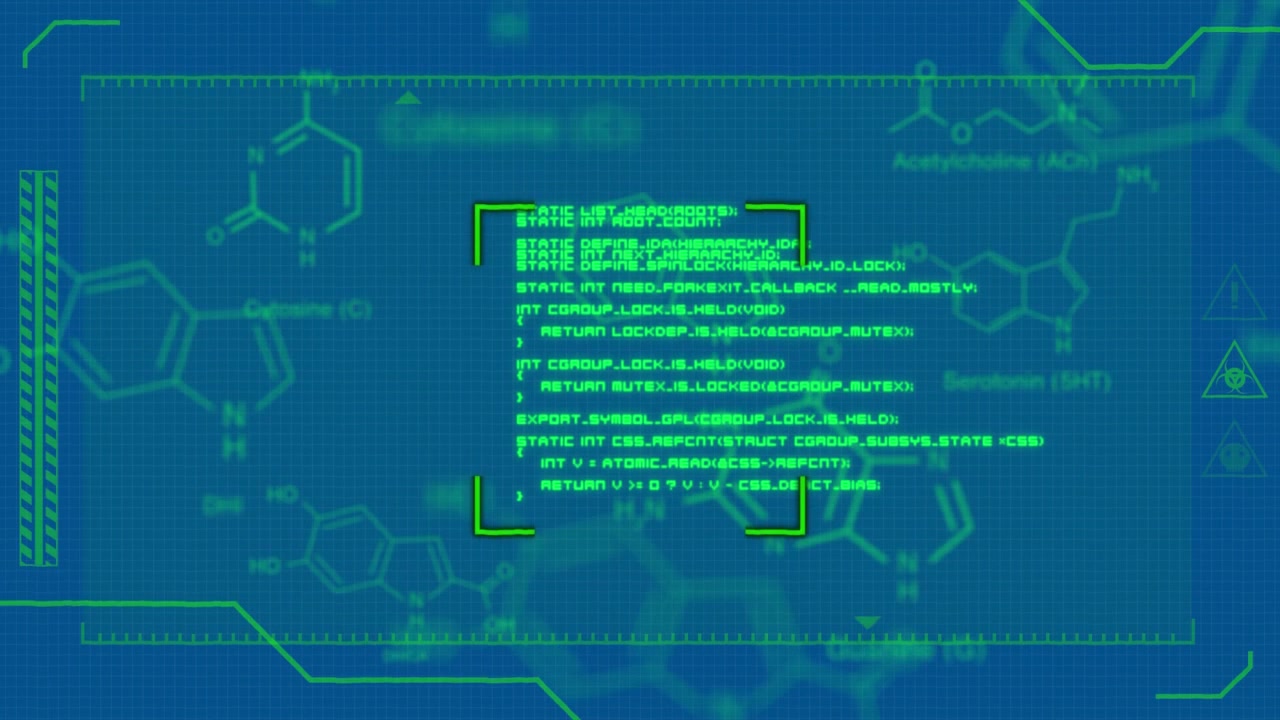 Text and digital data are displayed on blue background
