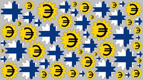 finnish flag and euro sign gears spinning background