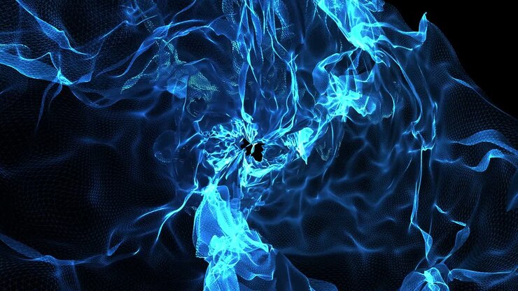 Abstract blue waving 3D grid or mesh as futuristic cyberspace. Blue geometric environment or source of energy