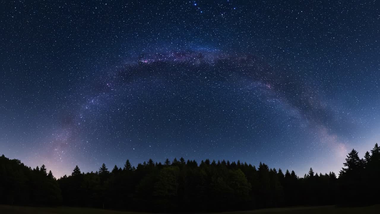 A Stunning Display of the Milky Way Arching Over a Serene Forest Landscape Under a Starry Night Sky with Twinkling Stars in the Background