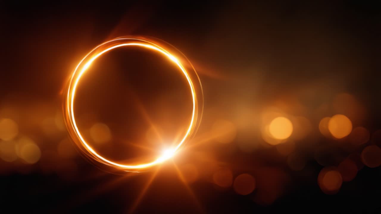 A mesmerizing circular light phenomenon appears against a backdrop of shimmering orbs, creating an enchanting visual that captivates the viewer's imagination and senses