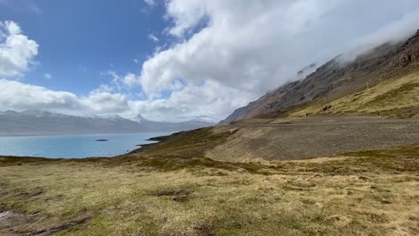 Unberührte-Küste-Von-Island-An-Einem-Sonnigen-Tag,-Panorama