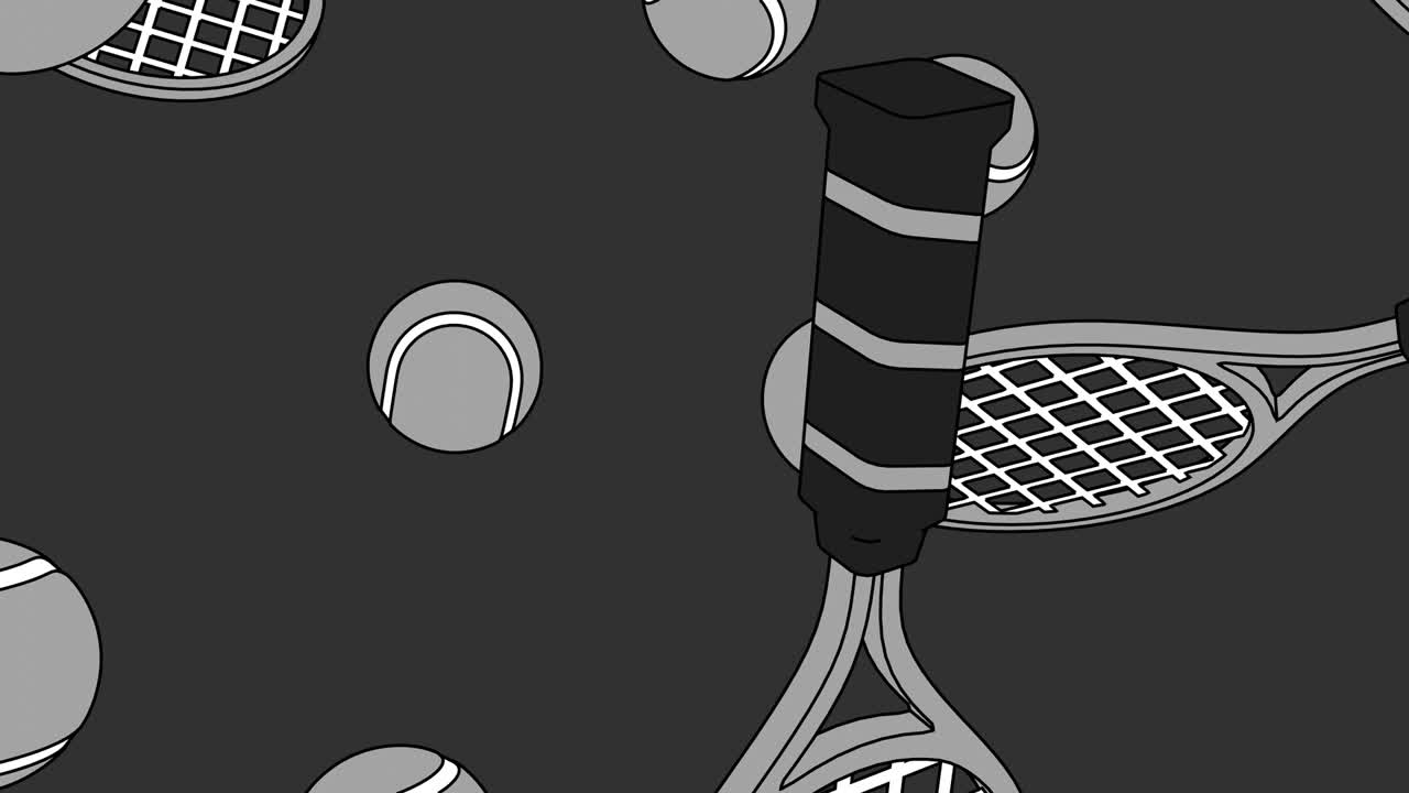 회색 바탕에 회색 테니스 공과 테니스 라켓을 그린 스타일입니다.