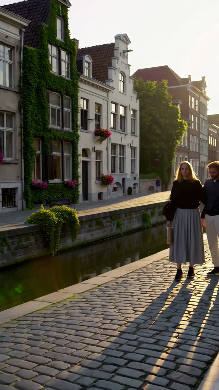 Canal-side scene in a European city