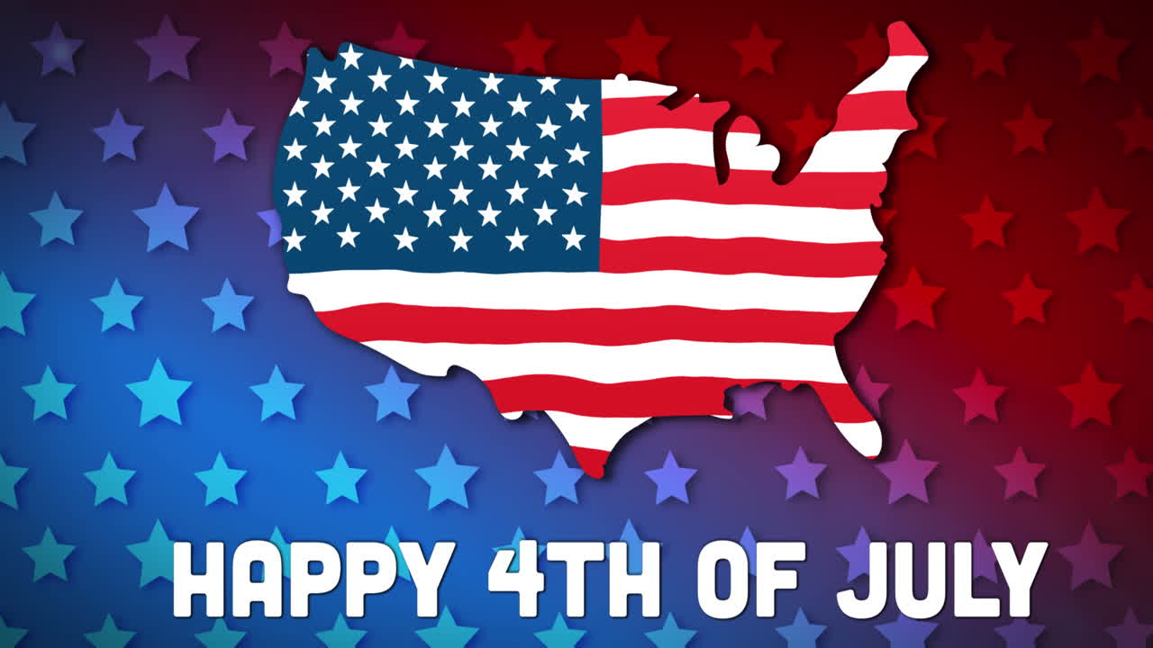 mapa de los estados unidos y texto del día de la independencia contra estrellas en el fondo