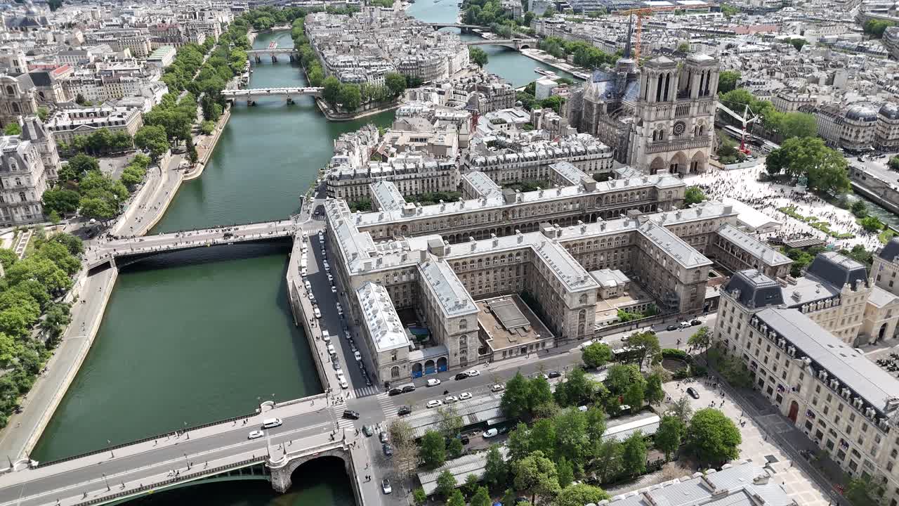 Paris Skyline At Paris In France Island France. Beautiful Seine River. Notre Dame Church Skyline. Paris Skyline At Paris In France Island France. Downtown Cityscape. French Capital City.