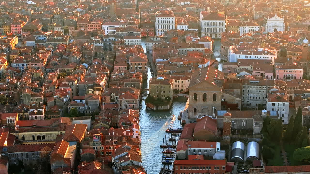 Aerial drone view of the buildings in Venice City, Italy