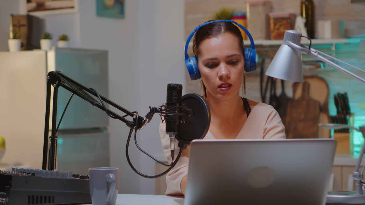 Content creator recording new podcast episode