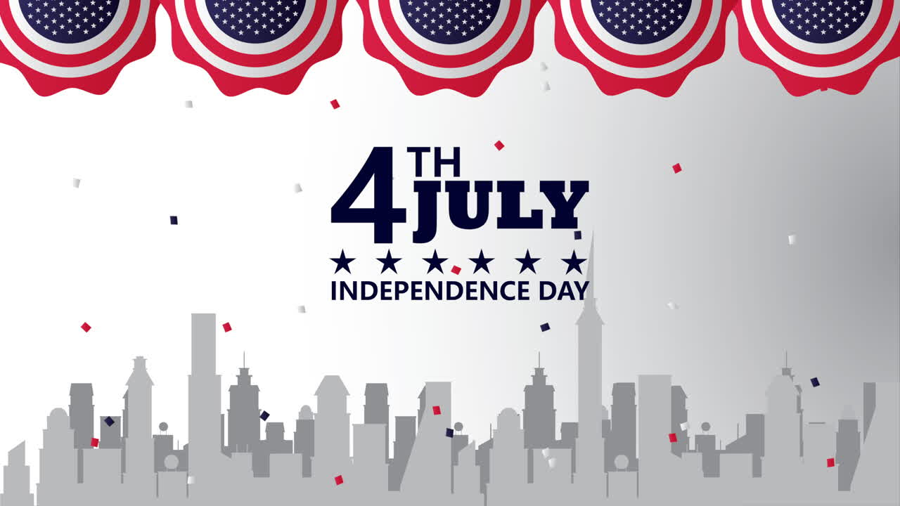 발과 도시 풍경과 함께 미국 독립기념일 축제