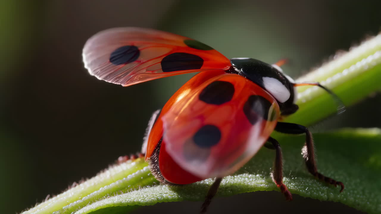 Ladybug on a Green Leaf, Macro Shot