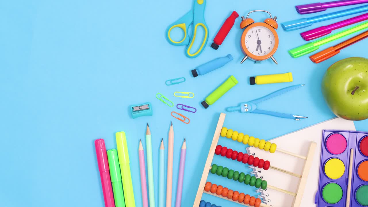 Time for school, back to school stop motion animation with moving stationery