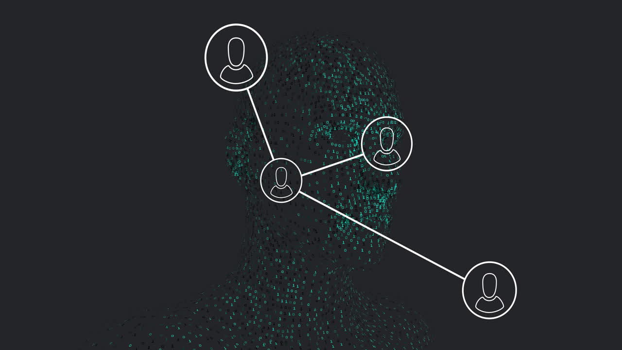 animación de la red de conexiones con iconos sobre humano digital