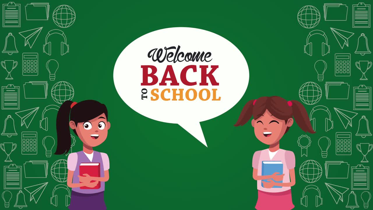 학교 소녀와 칠판을 가진 학교 애니메이션으로 돌아갑니다.