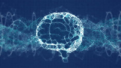 animación de un patrón circular alrededor del cerebro humano sobre una hélice de adn contra un fondo abstracto.