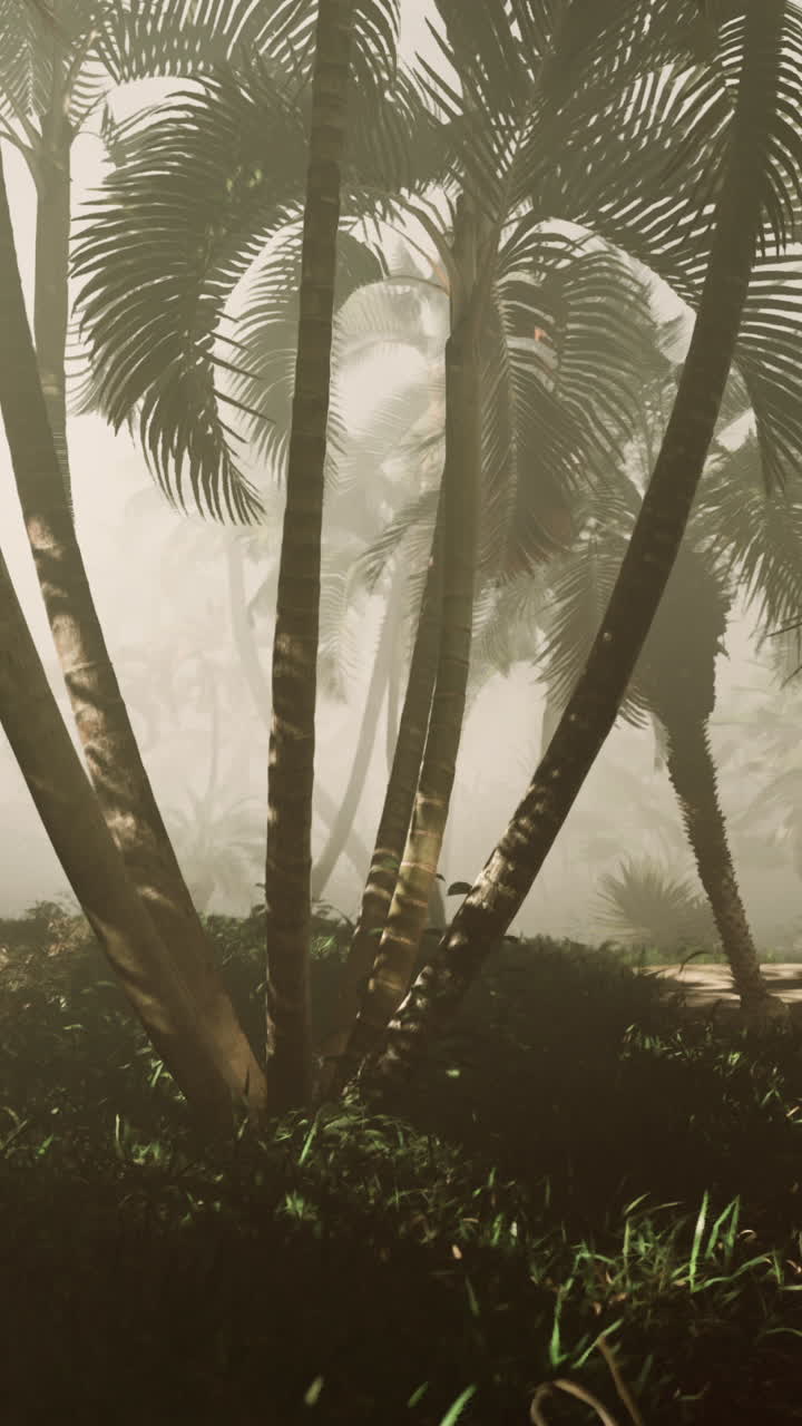 un bosque tropical nublado con palmeras