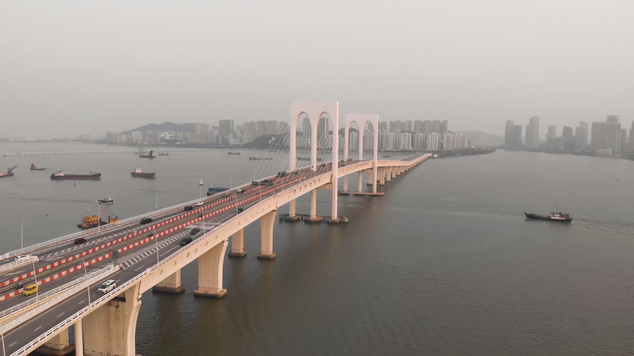 Aerial View of a Cable-Stayed Bridge in Zhuhai, China