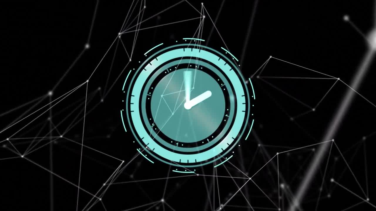 Animation of network of connections over clock moving fast