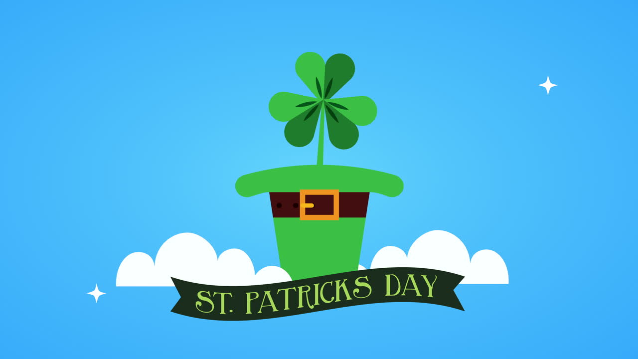 세인트 패트릭스 데이 애니메이션 카드 엘프 모자와 클로버