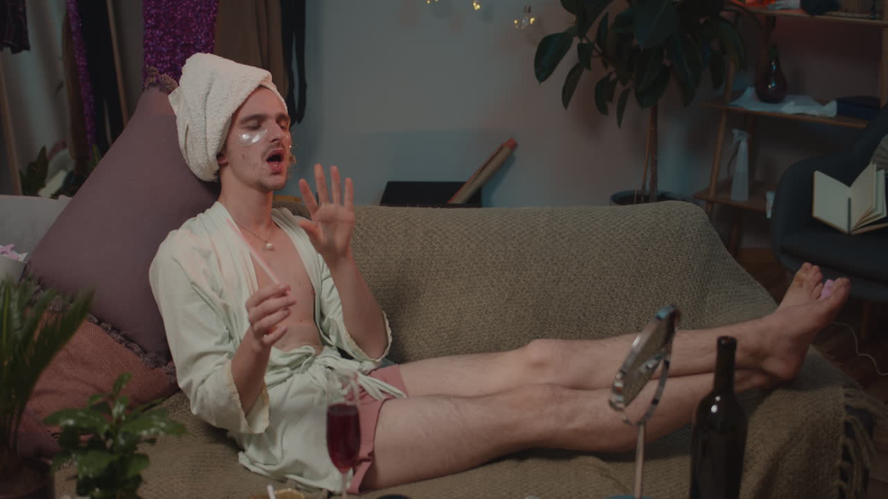 Man doing self-care at home