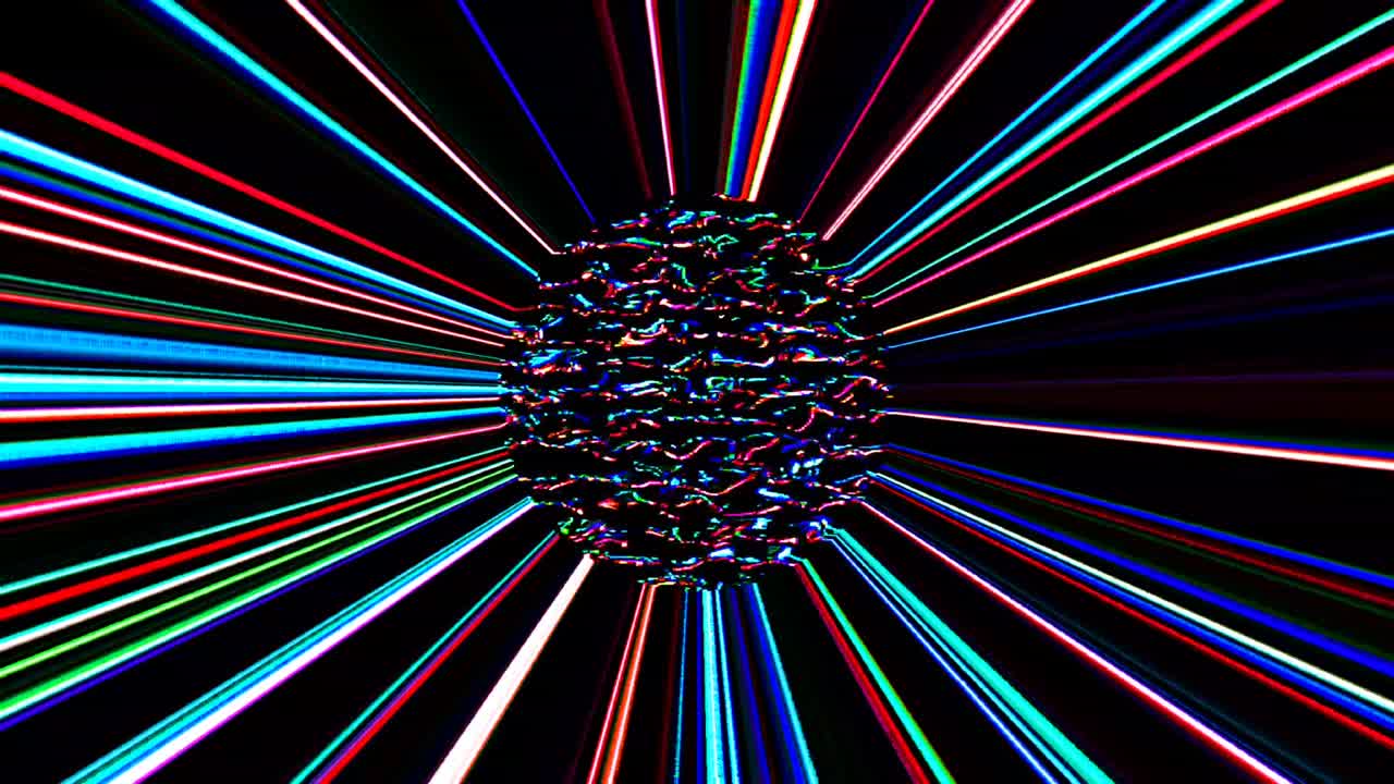 3D shining bright lines set wave motion, color full, on black background