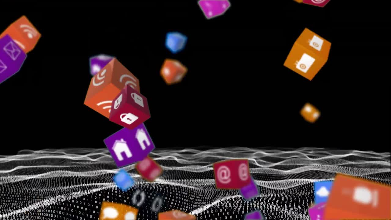 cubos coloridos cayendo hacia abajo