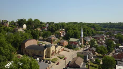 low aerial view of galena, illinois on beautiful summer day