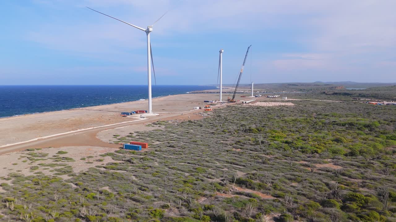 Wind Turbine Construction on a Coastal Desert