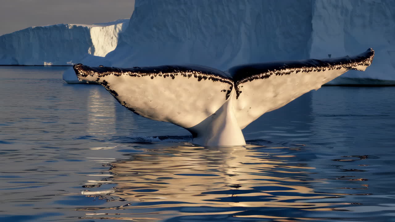 Humpback Whale Tail Diving with Icebergs