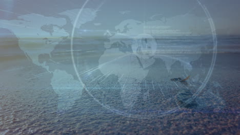 animación del mapa del mundo sobre la playa
